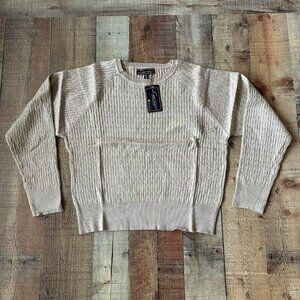 Love University Women’s Size 2X Tan Crewneck Cable Knit Sweater